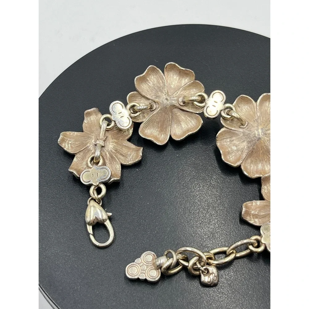 Brighton‎ Vintage Retro Garden Flower Two-Tone 3-D Crystal Brushed Bracelet